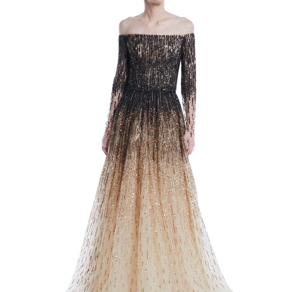 Pamella Roland Off-Shoulder Sequin tulle Gown